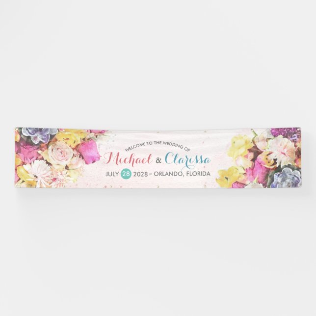 Moderne farbenfrohe Blume im Wasserbereich Hochzei Banner (Horizontal)