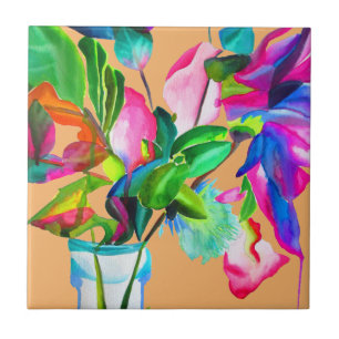 Moderne, farbenfrohe Blume mit Blumen Fliese