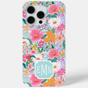 Moderne farbenfrohe Blumen-Garten-Monogramm Case-Mate iPhone Hülle