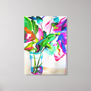 Moderne farbenfrohe Blumen Stillleben Aquarell Kun Leinwanddruck