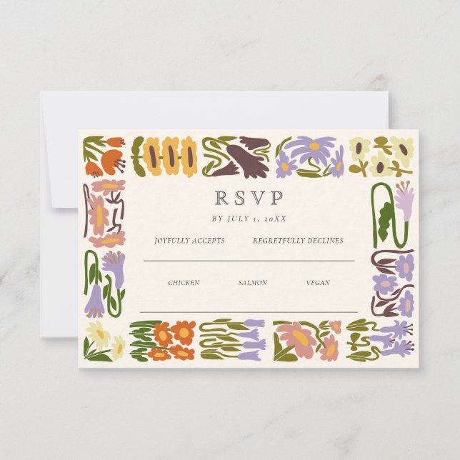 Moderne farbenfrohe Boho-Chic-Hochzeit RSVP Karte (Vorderseite)