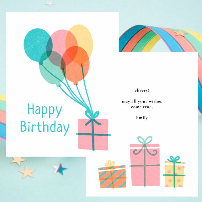Moderne farbenfrohe, einfache Happy Birthday Notec Mitteilungskarte (Von Creator hochgeladen)