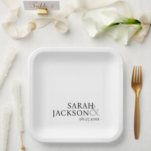 Moderne, farbenfrohe, einfache Schriftart-Hochzeit Pappteller