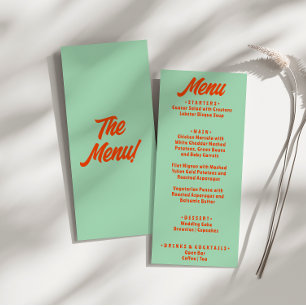 Moderne farbenfrohe fette funkige Retro-Hochzeit Menükarte