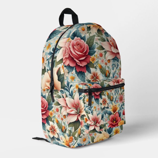 Moderne farbenfrohe florale Rucksäcke (Rückseitige Ecke links)