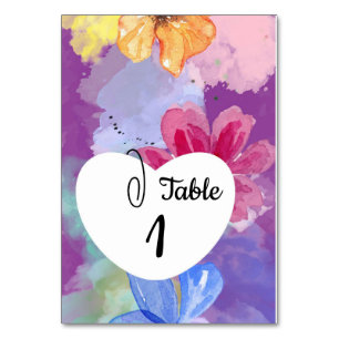 Moderne farbenfrohe florale Tischkarte Hochzeit Tischnummer