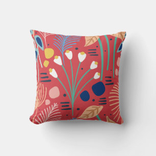 Moderne farbenfrohe Folior floral Muster Red Kissen