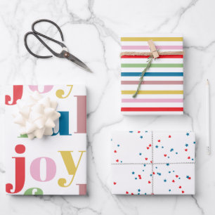 Moderne farbenfrohe fröhliche Streifenmuster Süße Geschenkpapier Set