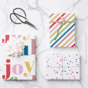 Moderne farbenfrohe fröhliche Streifenmuster Süße Geschenkpapier Set