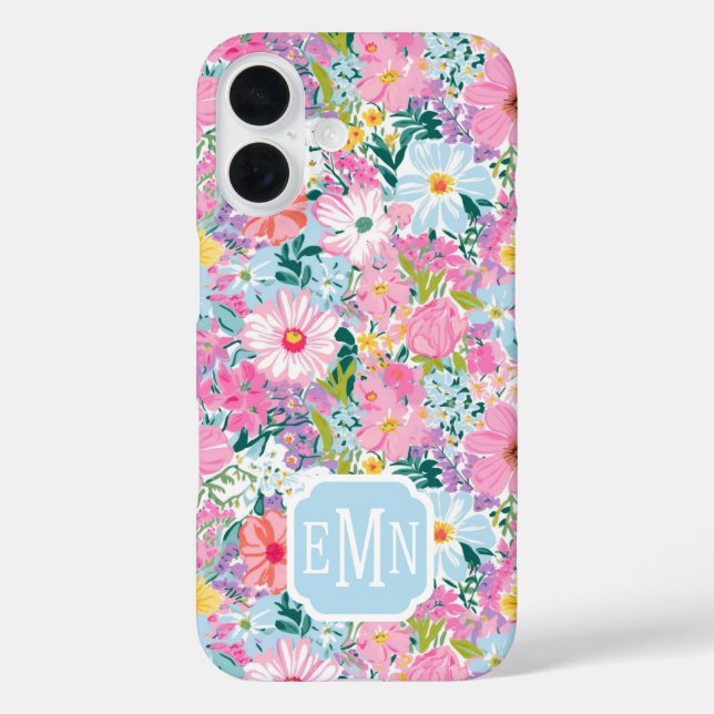 Moderne farbenfrohe Gartenmonogramm iPhone 16 Hülle (Rückseite)