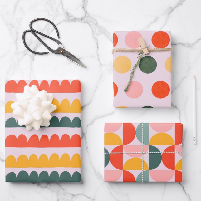 Moderne farbenfrohe Geometrie Geschenkpapier Set (Vorderseite)
