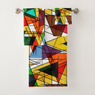 Moderne farbenfrohe geometrische Dreiecke Badhandtuch Set