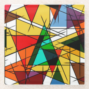 Moderne farbenfrohe geometrische Dreiecke Glasuntersetzer