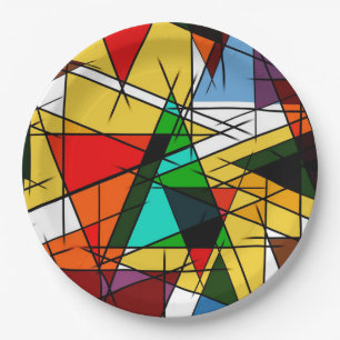 Moderne farbenfrohe geometrische Dreiecke Pappteller