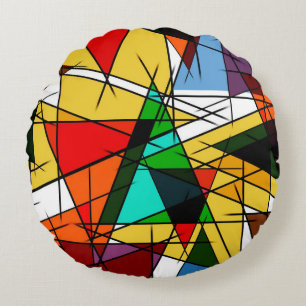 Moderne farbenfrohe geometrische Dreiecke Rundes Kissen