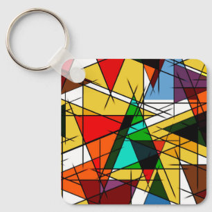 Moderne farbenfrohe geometrische Dreiecke Schlüsselanhänger