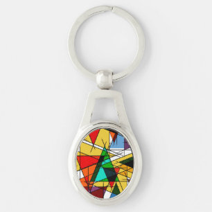 Moderne farbenfrohe geometrische Dreiecke Schlüsselanhänger