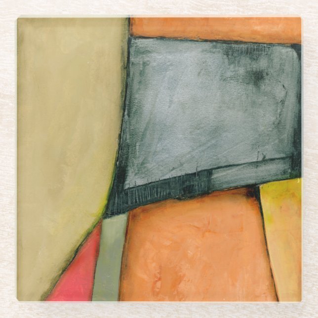 Moderne, farbenfrohe geometrische Formen Glasuntersetzer (Vorderseite)