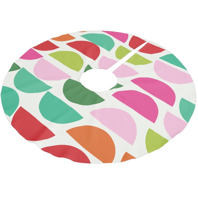 Moderne, farbenfrohe geometrische Formen Polyester Weihnachtsbaumdecke (Schrägansicht)