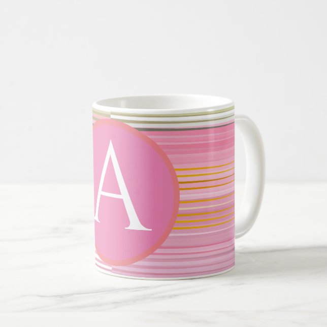 Moderne, farbenfrohe gestreift mit Monogramm Kaffeetasse (VorderseiteRechts)
