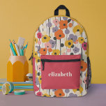 Moderne farbenfrohe Girls Blumenmuster Bedruckter Rucksack<br><div class="desc">Ein niedliches Retro-Blumenmuster schmückt diesen Rucksack. Personalisieren Sie es mit Ihrem Namen. Entworfen für Sie von BlackBerry Boulevard.</div>