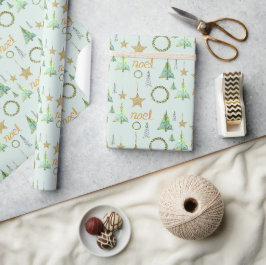 Moderne farbenfrohe Goldenen Pine Tree Wasserfarbe Geschenkpapier