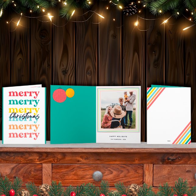 Moderne farbenfrohe Grün frohe Weihnachten Ein Fot Karte (Von Creator hochgeladen)