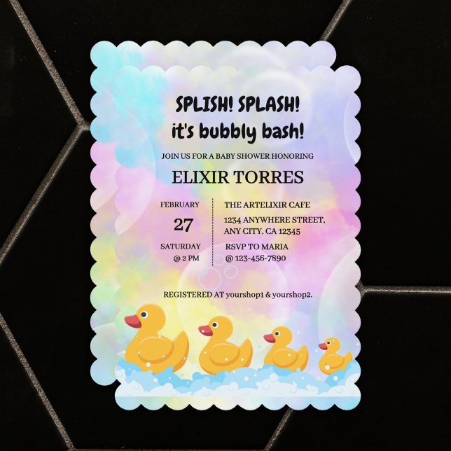 Moderne, farbenfrohe Gummi Duckies Babydusche Einladung (Von Creator hochgeladen)