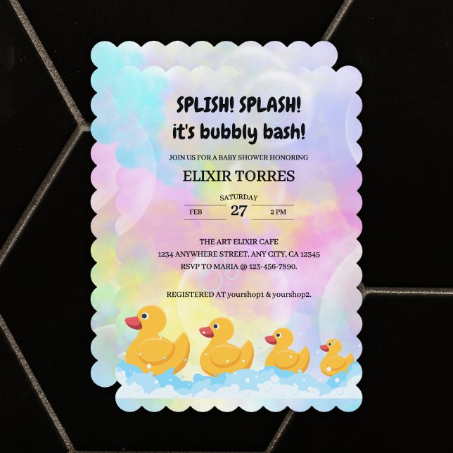Moderne, farbenfrohe Gummi Duckies Babydusche Einladung (Von Creator hochgeladen)