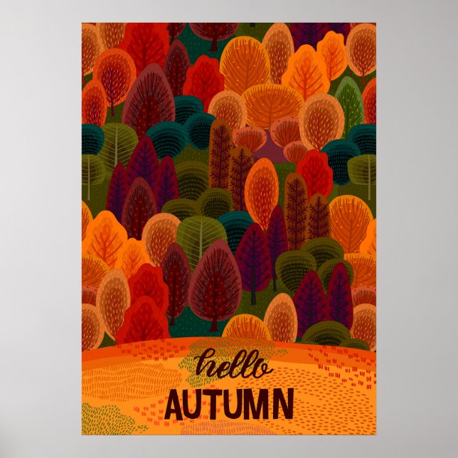 Moderne farbenfrohe Herbstbäume, Hallo Herbst Poster (Vorne)