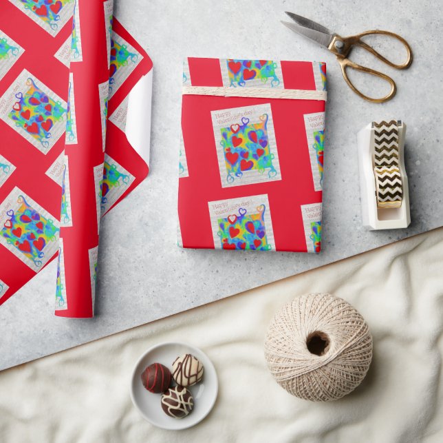 Moderne farbenfrohe Herzen Malerei-Valentinstag Geschenkpapier (Kunsthandwerk)