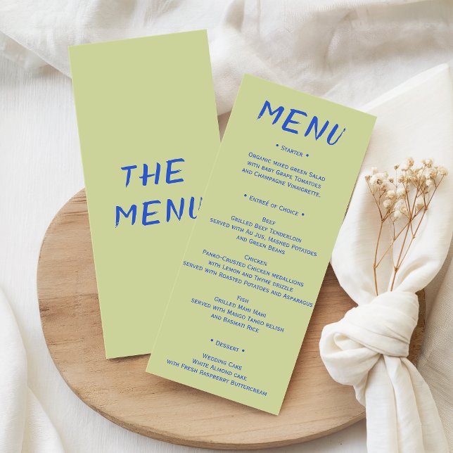 Moderne farbenfrohe Hochzeit Menükarte (Von Creator hochgeladen)