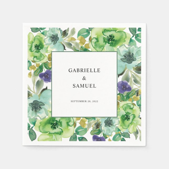 Moderne farbenfrohe Hochzeit mit floralen Wasserfa Serviette (Vorderseite)