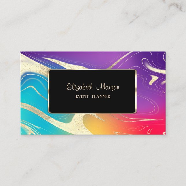 Moderne farbenfrohe holografische Gold-Touch Visitenkarte (Vorderseite)