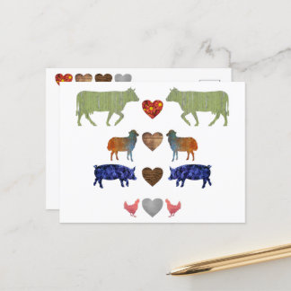 Moderne farbenfrohe Landtiere Herz-Silhouette Postkarte