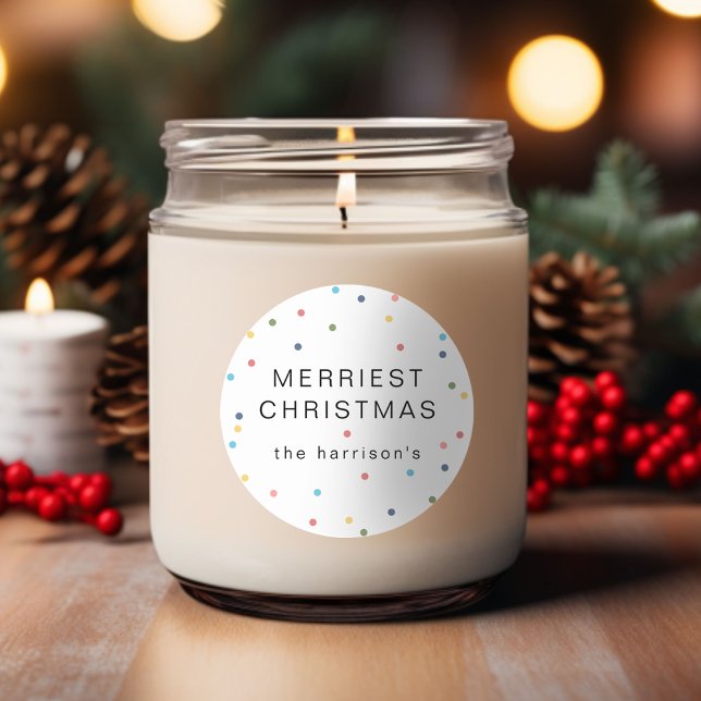 Moderne farbenfrohe Lichter Frohe Weihnachten Runder Aufkleber (Modern Colorful Lights Merriest Christmas Classic Round Sticker)