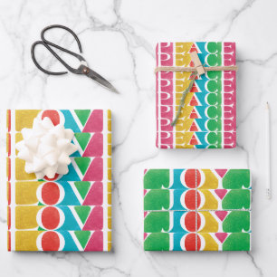 MODERNE farbenfrohe LIEBE PEACE JOY fröhliche Weih Geschenkpapier Set