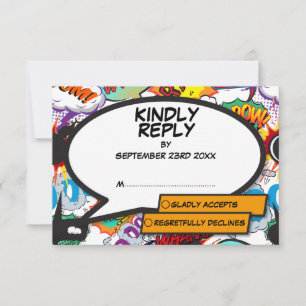 Moderne farbenfrohe lustige Comic-Style RSVP Karte