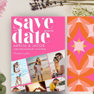 Moderne farbenfrohe lustige Hochzeitsfoto Orange u Save The Date