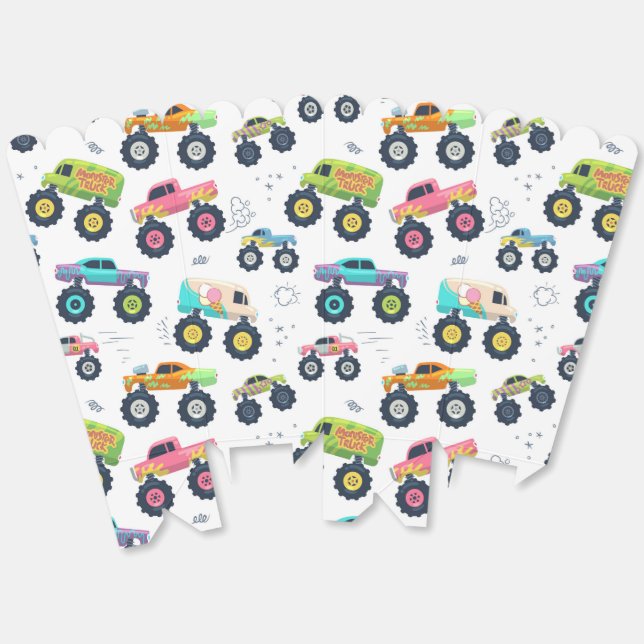 Moderne, farbenfrohe Monster Car Trucks Kids Party Geschenkschachtel (Ungeklappt)