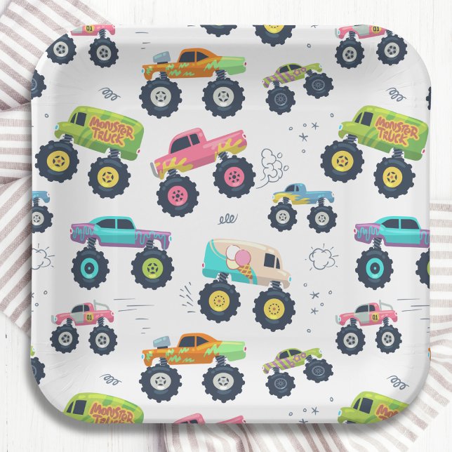 Moderne, farbenfrohe Monster Car Trucks Pappteller (Von Creator hochgeladen)