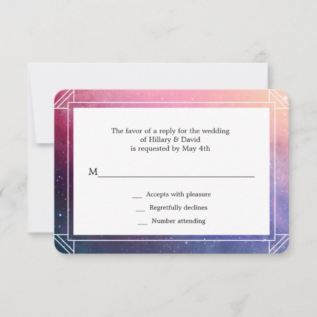 Moderne farbenfrohe Nebula Wedding Rsvp Card (Vorderseite)