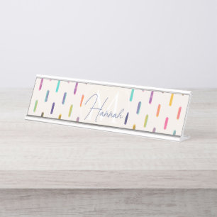 Moderne farbenfrohe Neon Glitch Pinselstriche Schreibtischnamensplakette