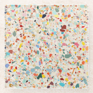 Moderne, farbenfrohe Pastel Terrazzo Muster Glasuntersetzer