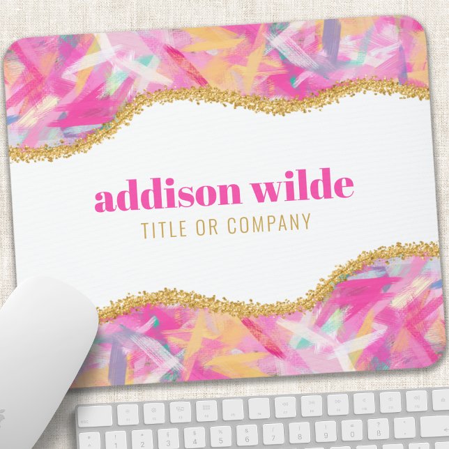 Moderne farbenfrohe Pinselstriche Gold Chic Busine Mousepad (Von Creator hochgeladen)