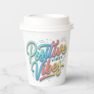 Moderne farbenfrohe positive Vibes-Typografie-Kuns Pappbecher