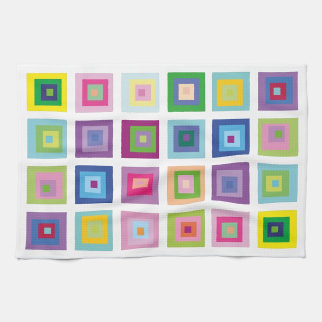 Moderne, farbenfrohe Quadrat Muster Mitte des Jahr Geschirrtuch (Horizontal)