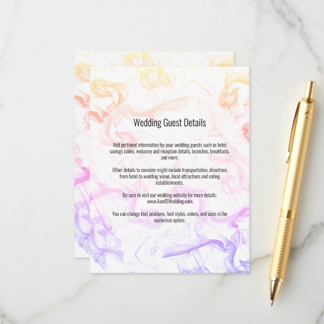 Moderne farbenfrohe Regenbogennebel-Hochzeitsvorla Begleitkarte (Vorderseite/Rückseite Beispiel)