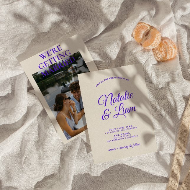 Moderne farbenfrohe Retro Fun Funky Foto Wedding Einladung (Von Creator hochgeladen)