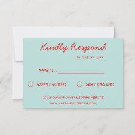 Moderne, farbenfrohe Retro Fun Funky Wedding RSVP Karte